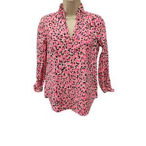 Lilly Pulitzer womens Sherida Top XXS pink leapord split neck career casual top